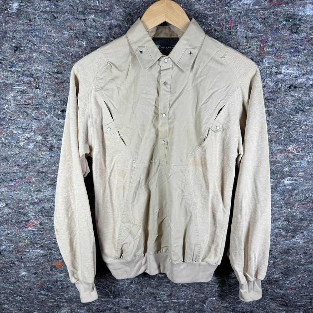 Vintage Coronet Casuals Sweater Mens Medium Tan Western Button Up Pullover 80s‎